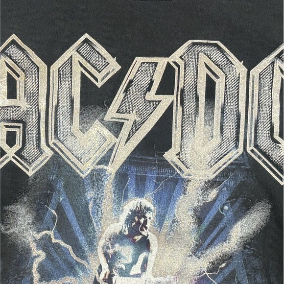 ACDC Ballbreaker Glitter Unisex Faded Black Band Tee Crew T-shirt Rock Sz M - Picture 3 of 8